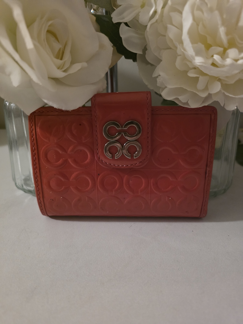 Coach Women's Red Signature Embossed Leather Wallet